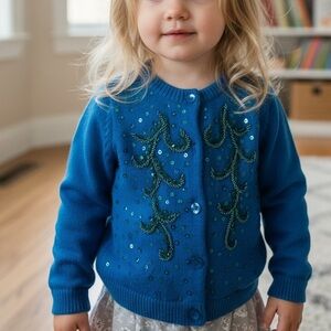 Pink chicken Blue Cardigan with Sequin Design